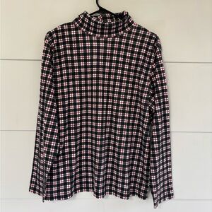 Fashion Bug Women’s Large Long Sleeve Sweater Turtle Neck Black White Red Plaid